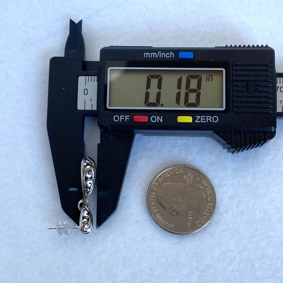 Sterling Silver 925 1" Scrollwork Dot Teardrop Pierced Dangle Drop Earrings - Picture 16 of 16